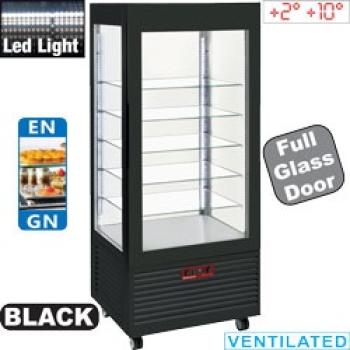 INN/VN-B9-R2 (23) Panorama Vitrine 4 Seiten T° positiv, 5 Regale aus Glas, belüftet, 480 Lit., SCHWARZ